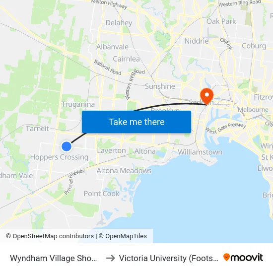 Wyndham Village Shopping Centre/Sayers Rd to Victoria University (Footscray Nicholson Campus) map