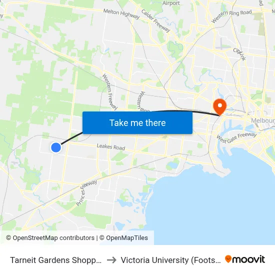 Tarneit Gardens Shopping Centre/Wickford Rd to Victoria University (Footscray Nicholson Campus) map