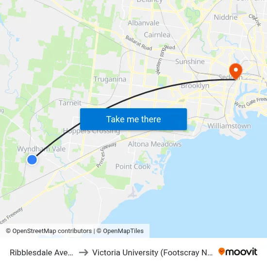 Ribblesdale Ave/Haines Dr to Victoria University (Footscray Nicholson Campus) map