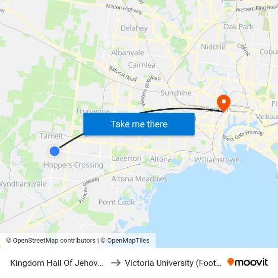 Kingdom Hall Of Jehovah's Witnesses/Tarneit Rd to Victoria University (Footscray Nicholson Campus) map
