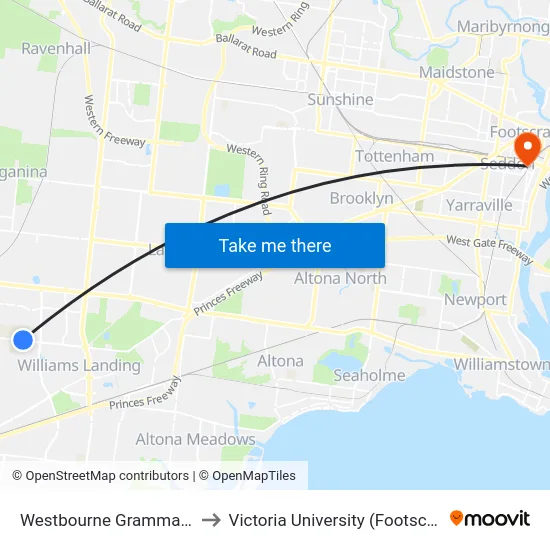 Westbourne Grammar School/Sayers Rd to Victoria University (Footscray Nicholson Campus) map