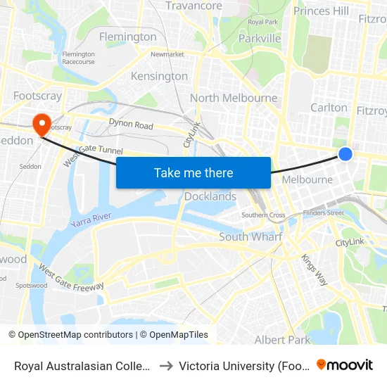Royal Australasian College Of Surgeons/Victoria Pde to Victoria University (Footscray Nicholson Campus) map