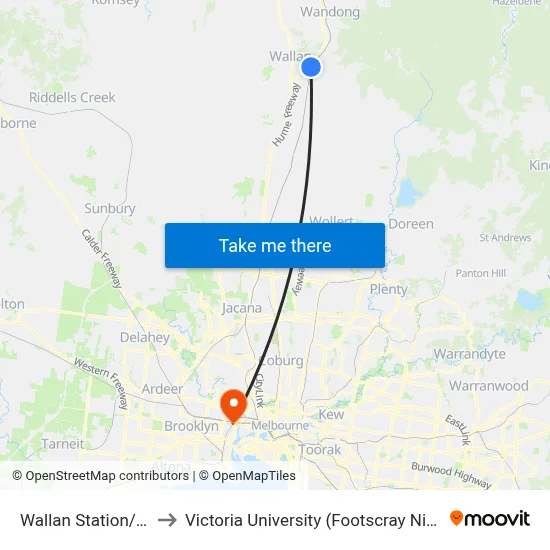 Wallan Station/Station St to Victoria University (Footscray Nicholson Campus) map