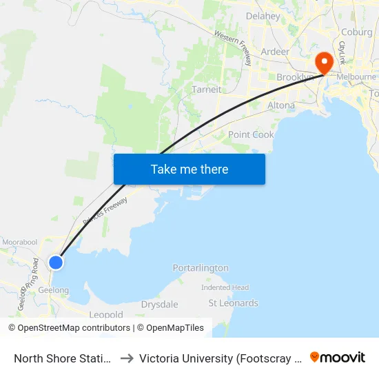 North Shore Station/Station St to Victoria University (Footscray Nicholson Campus) map