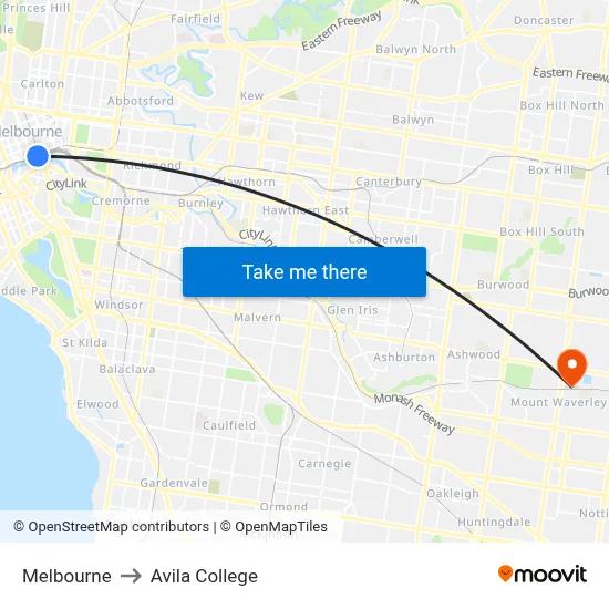 Melbourne to Avila College map