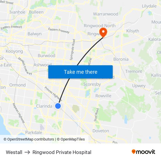 Westall to Ringwood Private Hospital map