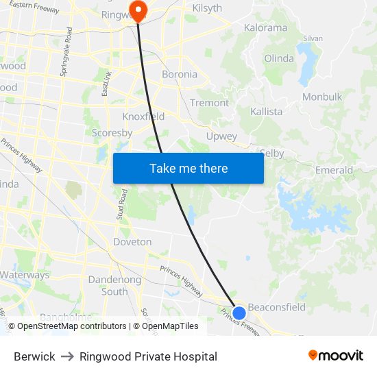 Berwick to Ringwood Private Hospital map