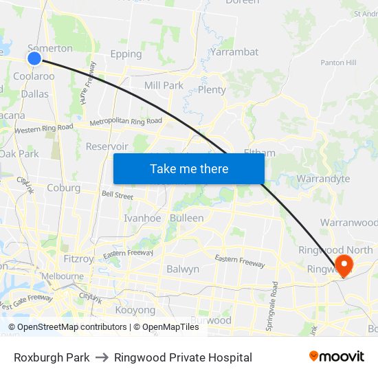 Roxburgh Park to Ringwood Private Hospital map