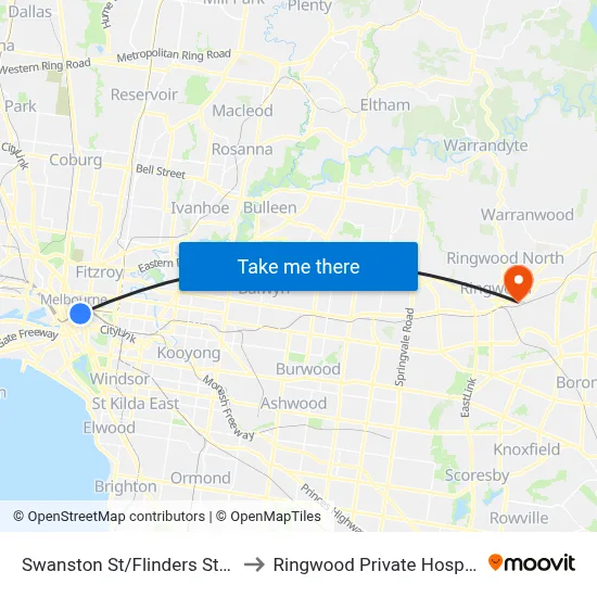 Swanston St/Flinders St #5 to Ringwood Private Hospital map