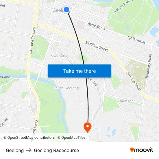 Geelong to Geelong Racecourse map