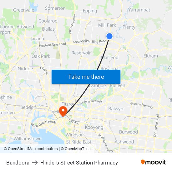 Bundoora to Flinders Street Station Pharmacy map