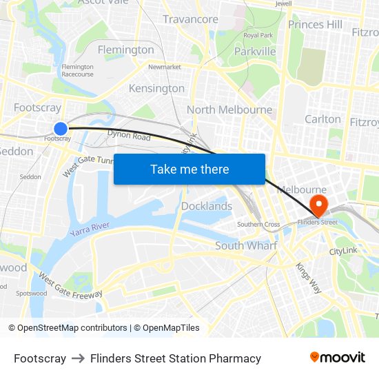 Footscray to Flinders Street Station Pharmacy map