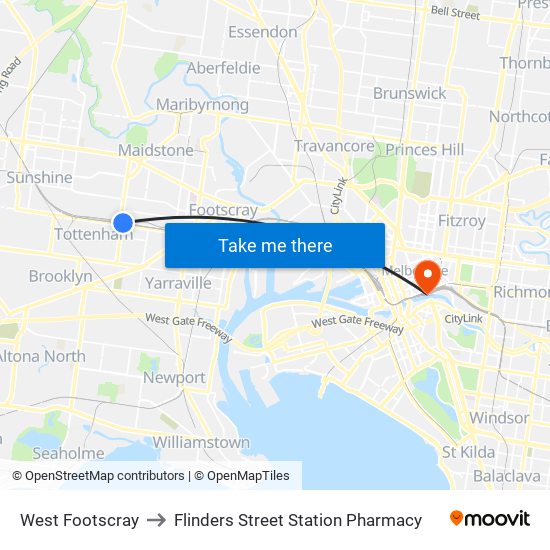 West Footscray to Flinders Street Station Pharmacy map