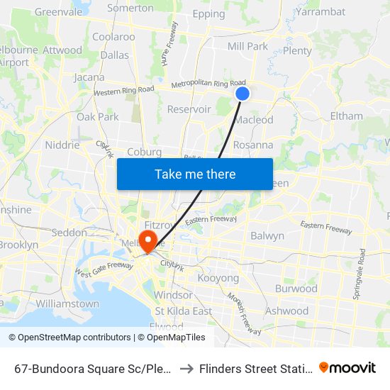 67-Bundoora Square Sc/Plenty Rd (Bundoora) to Flinders Street Station Pharmacy map