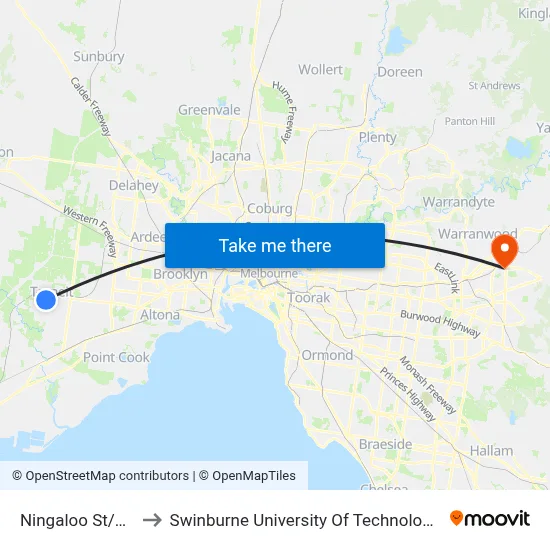 Ningaloo St/Yanga Ave to Swinburne University Of Technology - Croydon Campus map