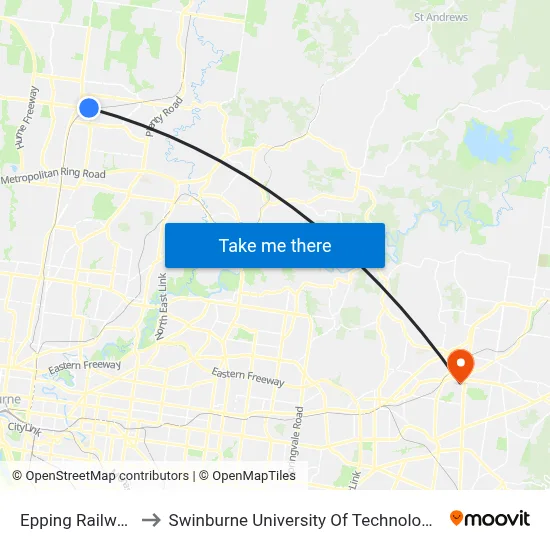Epping Railway Station to Swinburne University Of Technology - Croydon Campus map