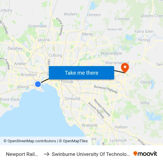 Newport Railway Station to Swinburne University Of Technology - Croydon Campus map