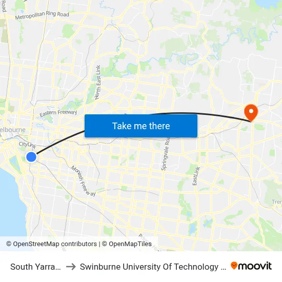 South Yarra Station to Swinburne University Of Technology - Croydon Campus map