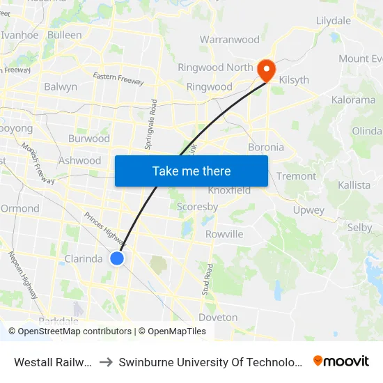 Westall Railway Station to Swinburne University Of Technology - Croydon Campus map