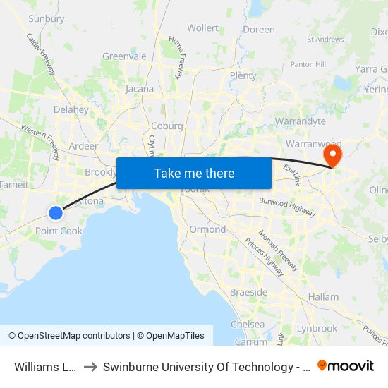 Williams Landing to Swinburne University Of Technology - Croydon Campus map