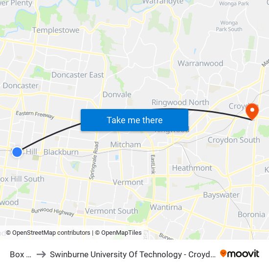 Box Hill to Swinburne University Of Technology - Croydon Campus map