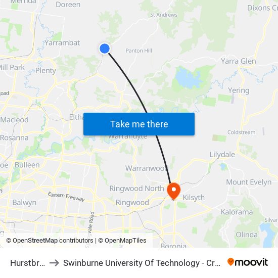 Hurstbridge to Swinburne University Of Technology - Croydon Campus map