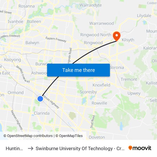 Huntingdale to Swinburne University Of Technology - Croydon Campus map