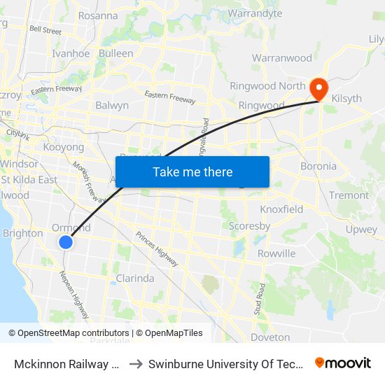 Mckinnon Railway Station (Mckinnon) to Swinburne University Of Technology - Croydon Campus map