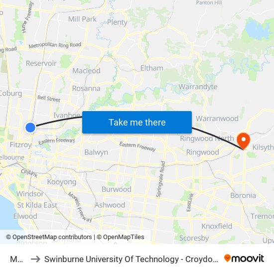 Merri to Swinburne University Of Technology - Croydon Campus map