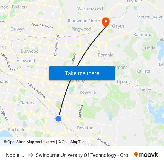 Noble Park to Swinburne University Of Technology - Croydon Campus map