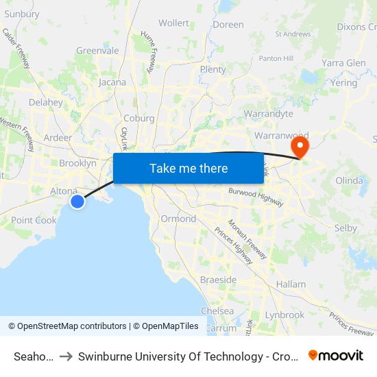 Seaholme to Swinburne University Of Technology - Croydon Campus map