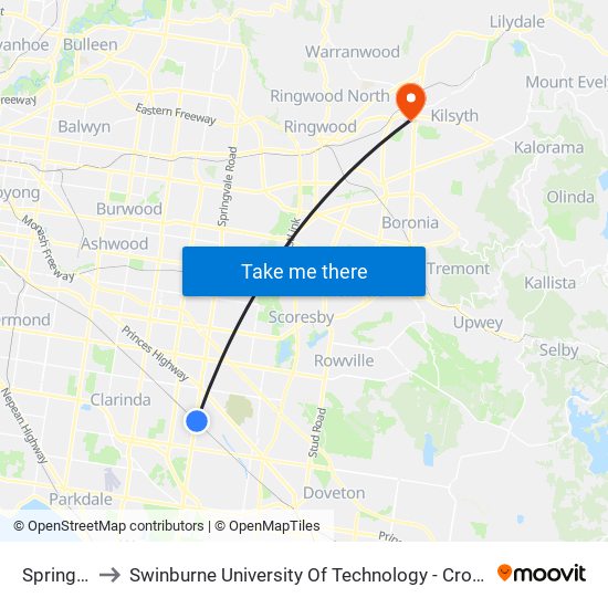 Springvale to Swinburne University Of Technology - Croydon Campus map