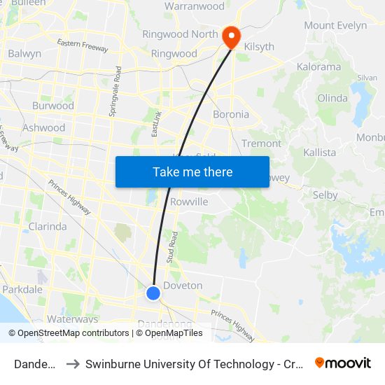 Dandenong to Swinburne University Of Technology - Croydon Campus map