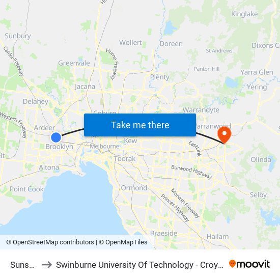 Sunshine to Swinburne University Of Technology - Croydon Campus map