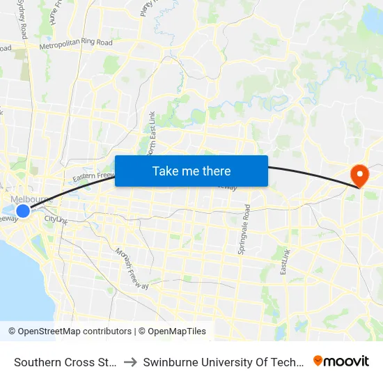 Southern Cross Station/Spencer St to Swinburne University Of Technology - Croydon Campus map