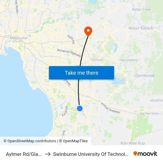 Aylmer Rd/Glasscocks Rd to Swinburne University Of Technology - Croydon Campus map
