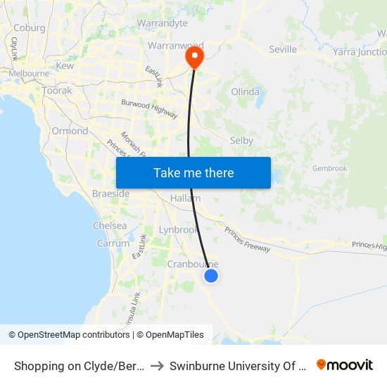 Shopping on Clyde/Berwick-Cranbourne Rd (Clyde) to Swinburne University Of Technology - Croydon Campus map