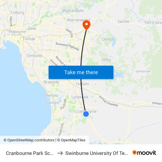 Cranbourne Park Sc/Lyall St (Cranbourne) to Swinburne University Of Technology - Croydon Campus map