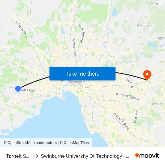 Tarneit Station to Swinburne University Of Technology - Croydon Campus map