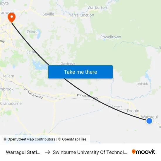 Warragul Station/Alfred St to Swinburne University Of Technology - Croydon Campus map