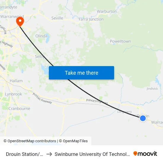 Drouin Station/Princes Way to Swinburne University Of Technology - Croydon Campus map