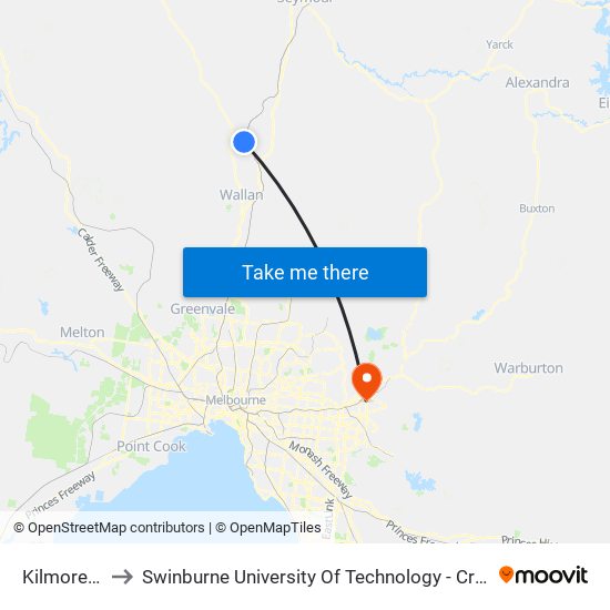 Kilmore East to Swinburne University Of Technology - Croydon Campus map