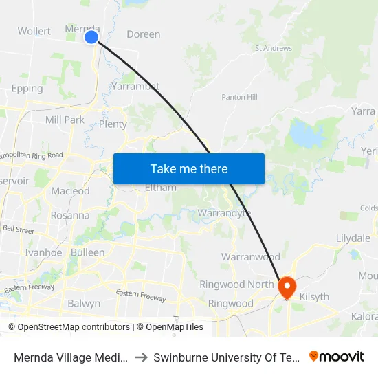 Mernda Village Medical/Mernda Village Dr to Swinburne University Of Technology - Croydon Campus map