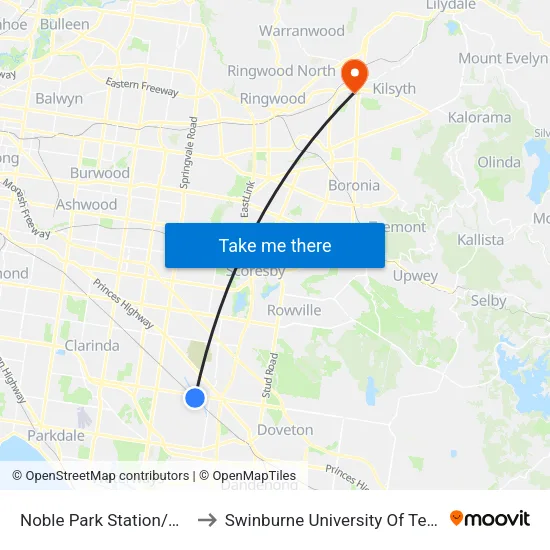 Noble Park Station/Mons Pde to Swinburne University Of Technology - Croydon Campus map