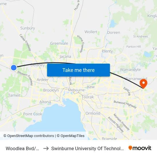 Woodlea Bvd/Frontier Ave to Swinburne University Of Technology - Croydon Campus map