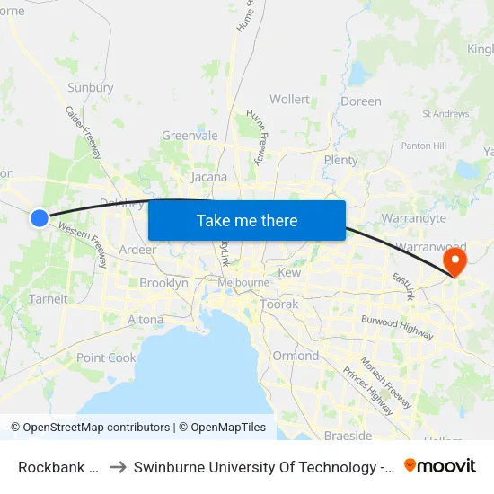 Rockbank Station to Swinburne University Of Technology - Croydon Campus map