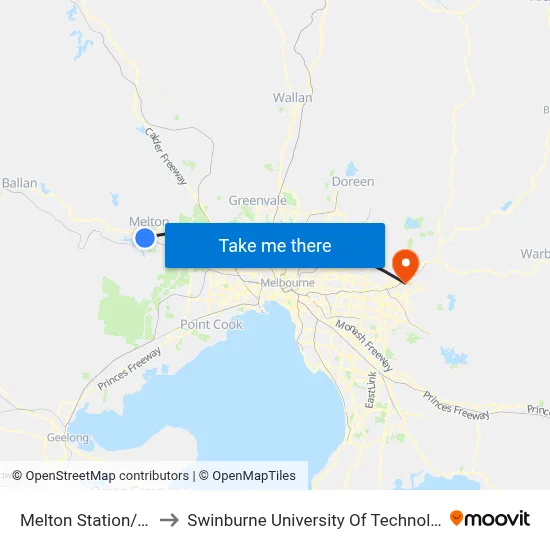Melton Station/Staughton St to Swinburne University Of Technology - Croydon Campus map