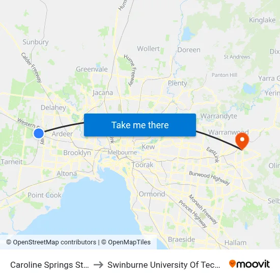 Caroline Springs Station/Christies Rd to Swinburne University Of Technology - Croydon Campus map