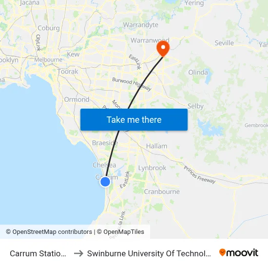 Carrum Station/Station St to Swinburne University Of Technology - Croydon Campus map