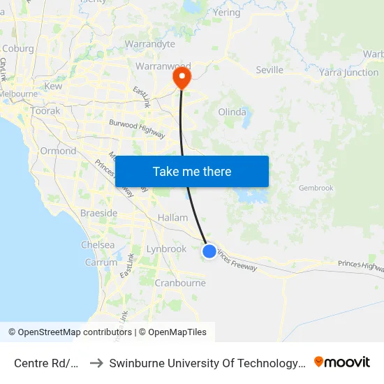 Centre Rd/Clyde Rd to Swinburne University Of Technology - Croydon Campus map